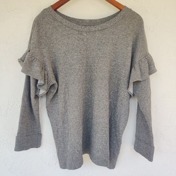 Current Elliott Gray Ruffle Sleeve Sweatshirt Smal - Picture 2 of 5